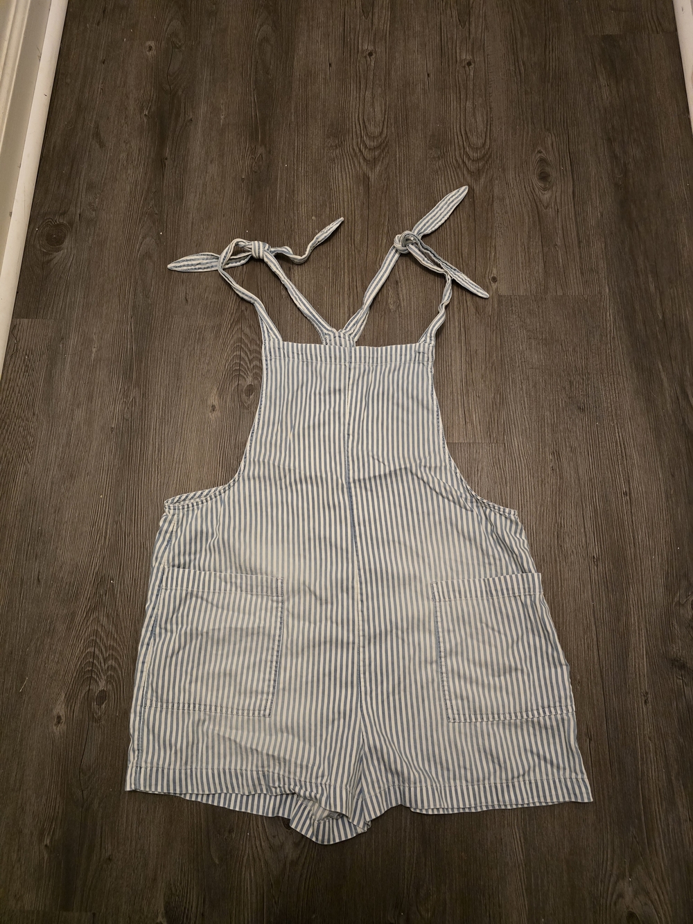 Ladies Striped Blue and White Tie-Shoulder One-Piece Romper
